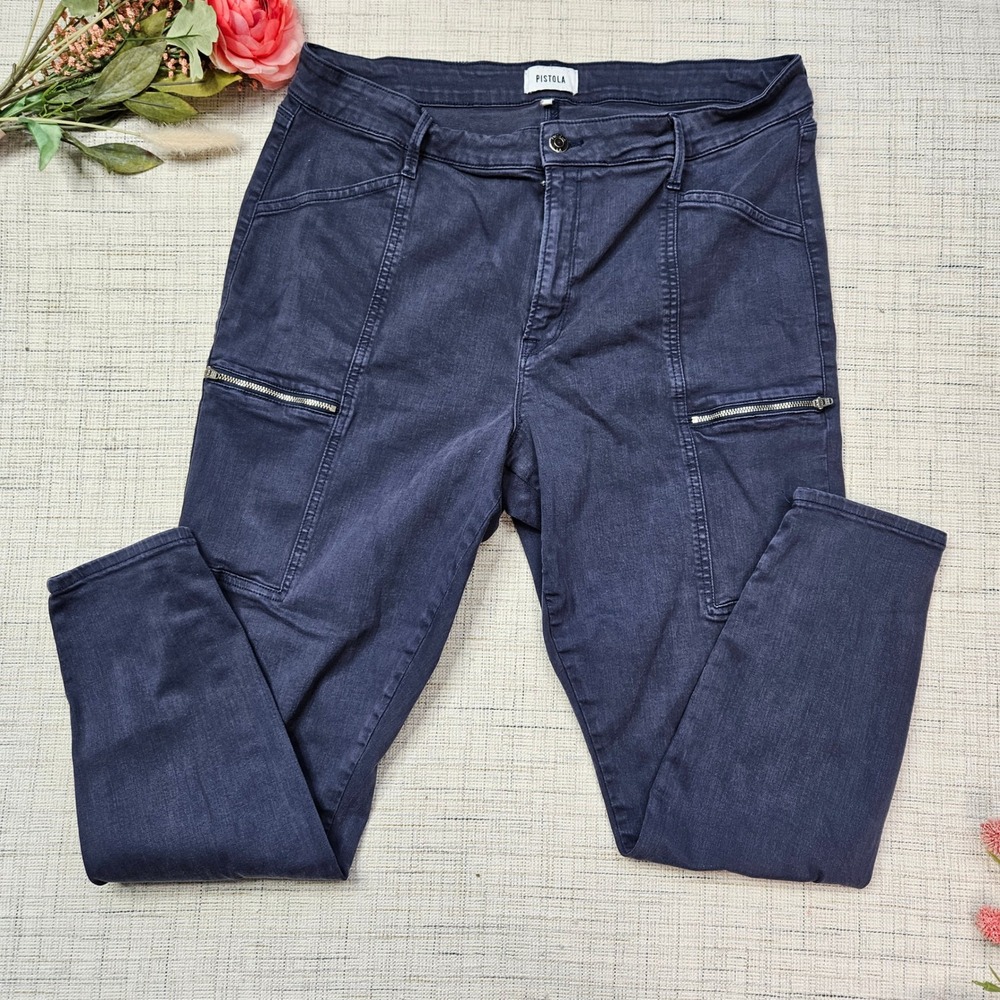 Pistola Womens Utility Cargo Zipper Skinny Pants Dark Indigo Size 33